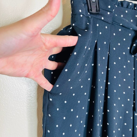 Kenar Wide Leg Pants 4 Black Polka Dot Cropped Pleated Front Trousers Belted - Picture 4 of 10